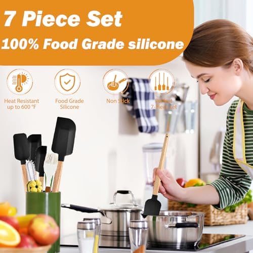 7 Piece Silicone Spatula Set, Food Grade Rubber Spatula Set