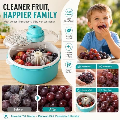 2026 Upgraded Fruit Cleaner Spinner, Fruit Washer Spinner Bowl, Electric Salad