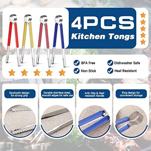 4Pcs Stainless Steel Kitchen Tongs