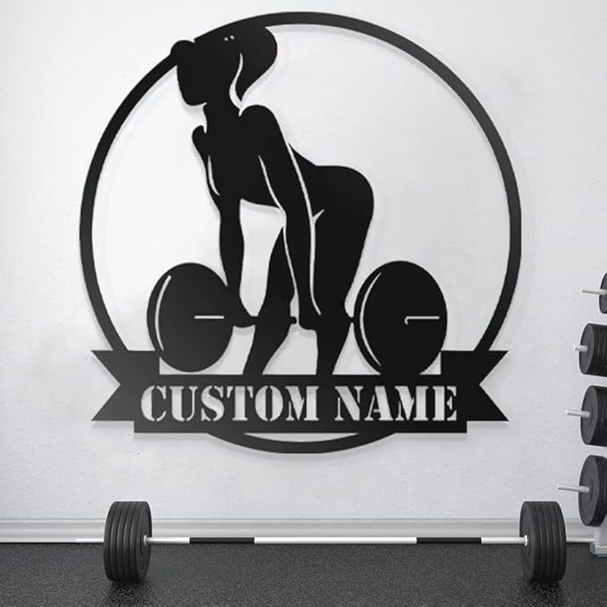 Personalized Custom Name Gym Metal Sign for Home Workout Room, Fitness Garage Center Motivational Decor, Powerlifting Wall Art Gift for Women, Men, Dad, Papa, Grandpa, Mother, Sister, Girls