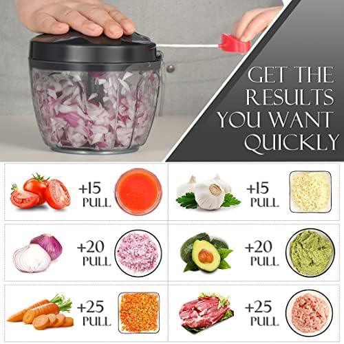 Ourokhome Manual Food Processor Vegetable Chopper, Portable Hand Pull String