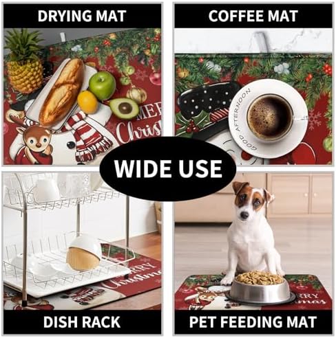 Christmas Dish Drying Mats for Kitchen Counter 18x24 Cute Snowman Red Dish