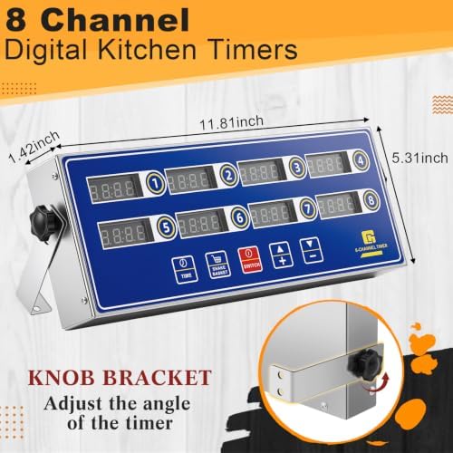 Relaxweex 1 Pack Commercial 8 Channel Digital Kitchen Timer, Wall Mount or