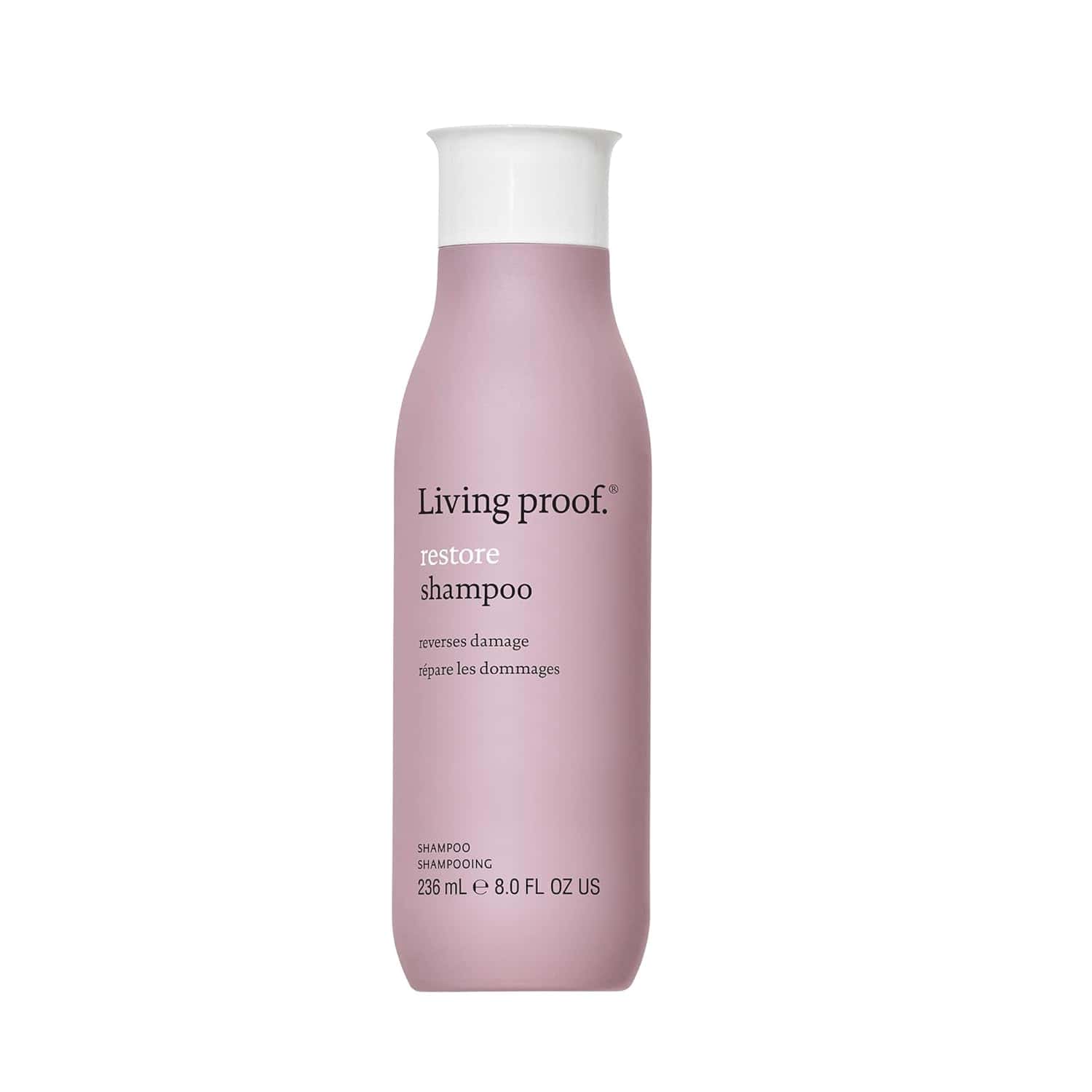 Living Proof Restore Shampoo in mauve bottle