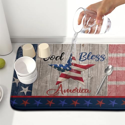 Kawani 4th of July Dish Drying Mat 16x18 Inch Patriotic God Bless America