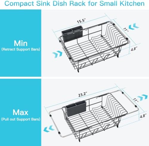 JASIWAY Gray Dish Drying Rack in Sink, Dish Drainer