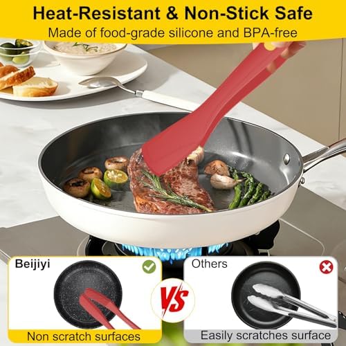 Beijiyi Silicone Kitchen Tongs for Cooking, Heat Resistant