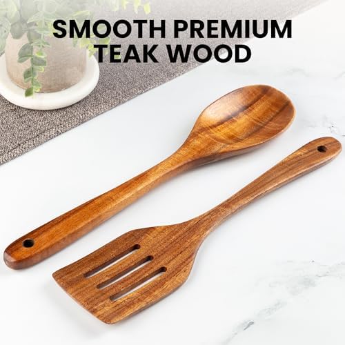 Zulay Kitchen Teak Wood Utensil Set