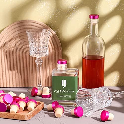Yookeer 24 Pcs Cork Bottle Stoppers T-Shaped, Rose Red