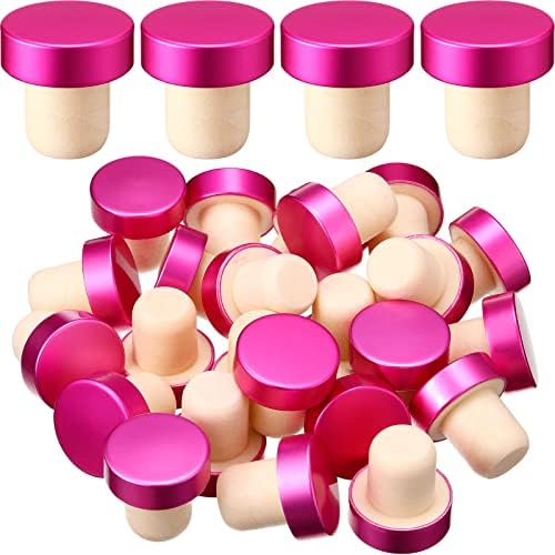 Yookeer 24 Pcs Cork Bottle Stoppers T-Shaped, Rose Red