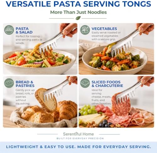 Spaghetti Tongs for Serving Pasta, 8-Inch Stainless Steel Pasta Tongs