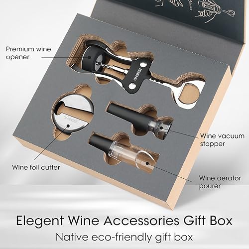 Beneno Wine Bottle Opener Wine Accessories Gift Set, Elegant Black