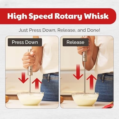 Stainless Steel Push-Down Rotary Egg Beater Hand Whisk 2 Pack 12 & 14 Inch