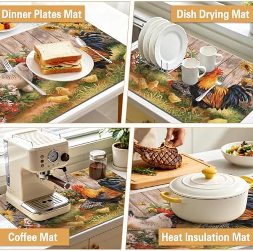 Kitchen Countertop Dish Drying Mat, Super Absorbent Coffee Bar Mat