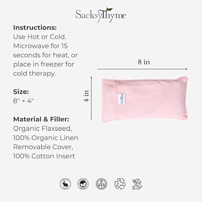 Organic Linen Eye Pillow - Lavender & Flaxseed for Relaxation, Yoga, Stress Relief - Microwavable Heating Pad & Cool Compress - Made in USA - Gifts for Meditation