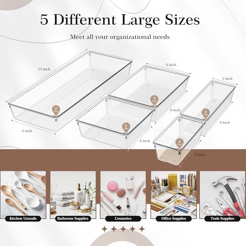 Criusia 14 PCS Clear Plastic Drawer Organizer Set