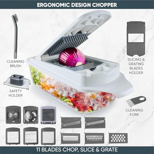 RüK Vegetable Chopper Slicer Onion Dicer, 11 Blades, Egg Separator & Slicer