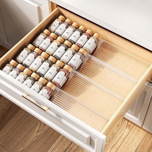 MUDEELA Clear Spice Drawer Organizer, 4 Tier- 2 Set
