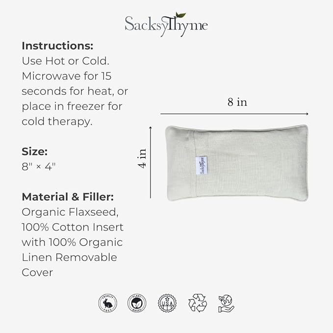 Organic Linen Eye Pillow - Lavender & Flaxseed for Relaxation, Yoga, Stress Relief - Microwavable Heating Pad & Cool Compress - Made in USA - Gifts for Meditation