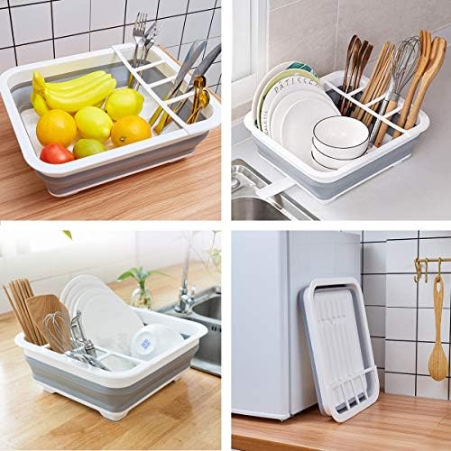 THANSTAR Collapsible Dish Drying Rack Portable Dinnerware Drainer Organizer