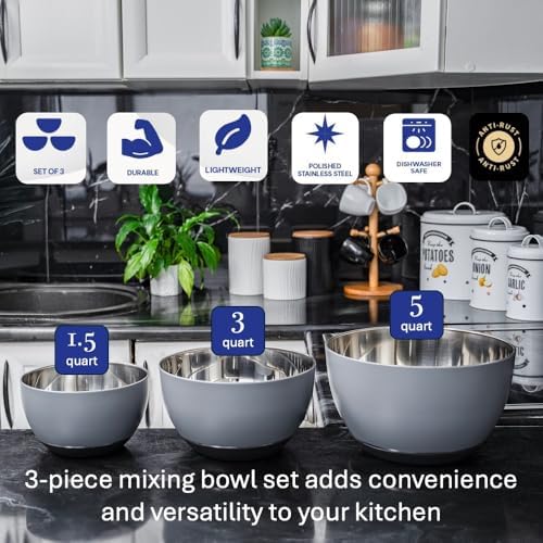 WHYSKO Stainless Steel Mixing Bowls Set, 3-Piece