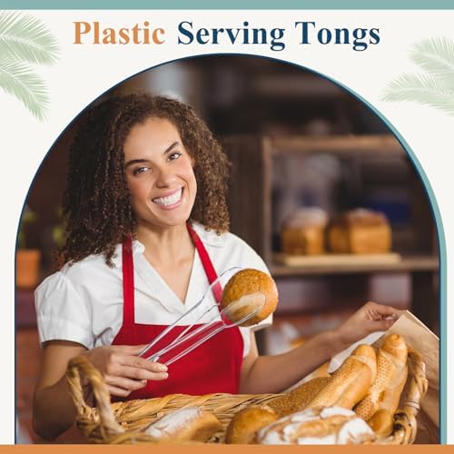 Tessco 100 Pcs Plastic Tongs, 9 Inch Disposable Serving Tongs, Transparent
