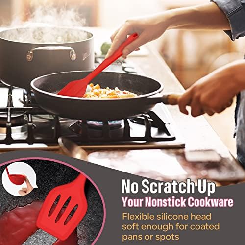 Silicone Cooking Utensils Set, E-far 7-Piece Red Heat Resistant Kitchen