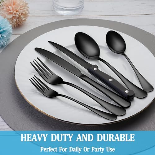 24 Pcs Black Silverware Set