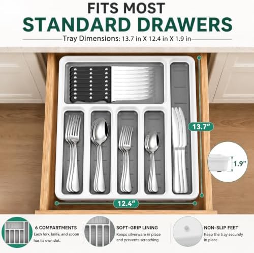 49-Piece Silverware Set with Organizer, Stainless Steel Flatware Utensils Set