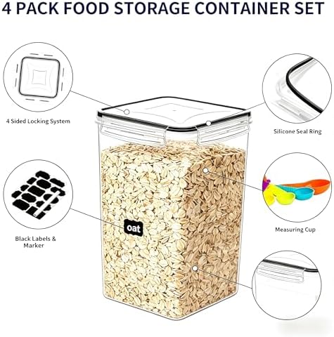 4pc 6.5L Large Airtight Plastic Canisters