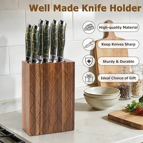 RedCall Universal Knife Block, 6 Slot Acacia Wood Kitchen Knife Holder