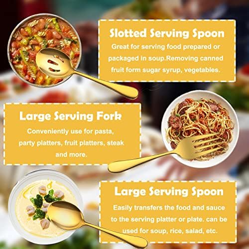 6 PCS Stainless Steel Serving Utensils, Large Serving Spoons Slotted Spoons