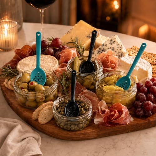 Olive and Pickle Spoon Set of 4, 7-Inch Small Slotted Serving Utensils