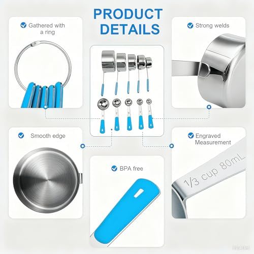 Bopei 10-Pcs Stainless Steel Measuring Cups & Spoons Set