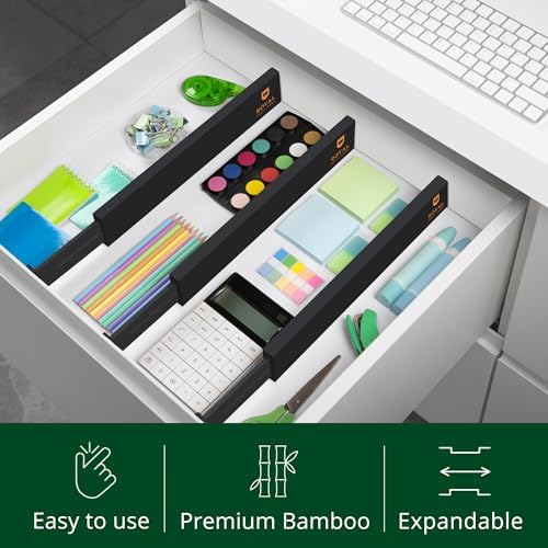 Bamboo Drawer Dividers Organizers, Adjustable Drawer Separator Splitters