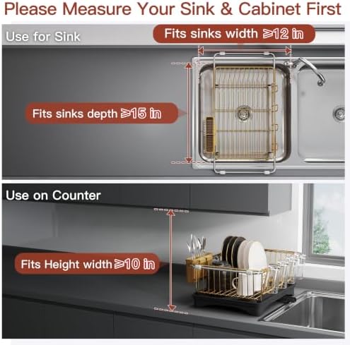 JASIWAY Gold Dish Drying Rack in Sink