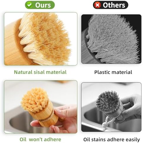 SUBEKYU Bamboo Dish Scrub Brush, Produce Brush, 2 Pack