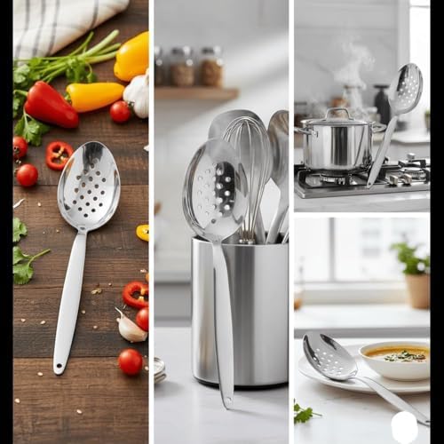 Chef Kunz Perforated Spoon | 9 Inch Silver 18/10 Stainless Steel Plating