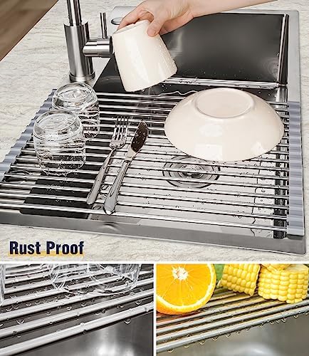 Tomorotec Roll Up Dish Drying Rack Over Sink, 304 Steel