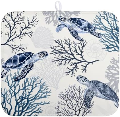 Nautical Coastal Dish Drying Mat Summer Beach Dish Pad