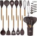 MIBOTE Silicone Cooking Kitchen Utensils Set, Wooden Handle