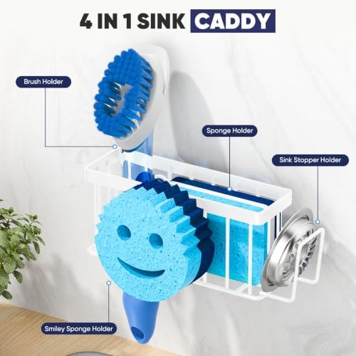 MURLONG Sponge Holder for Kitchen Sink, Sink Caddy Smiley Face-White