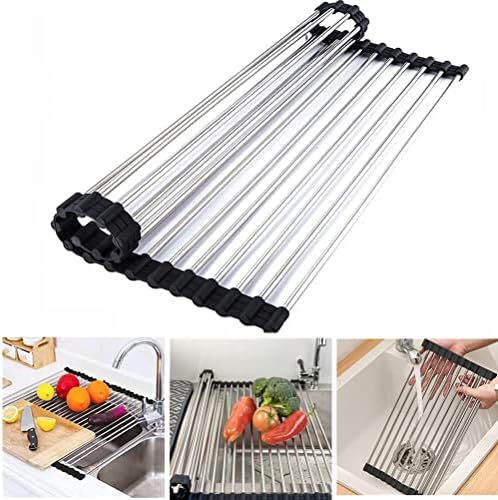 Stainless Steel Roll Up Dish Rack Over The Sink Roll Out Dish Drying Rack