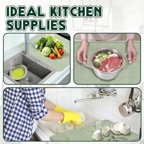2 Pack 30 x 24 inch Extra Large Microfiber Dish Drying Mat, Light Green