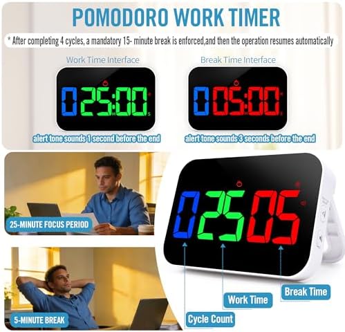 Kitchen Digital RGB Timer, Count Down Up, Rechargeable, Vibration Mode