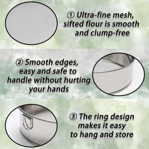 2 Pcs Round Flour Sifter Stainless Steel Fine Mesh Sieve