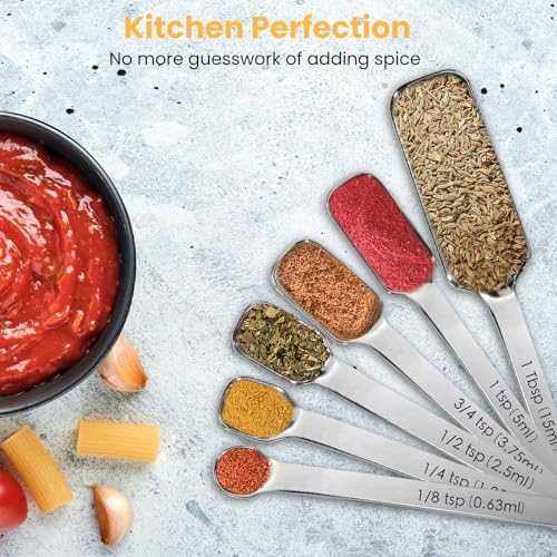 Stainless Steel Measuring Spoons Set of 11, Includes 6 Rectangular Measuring