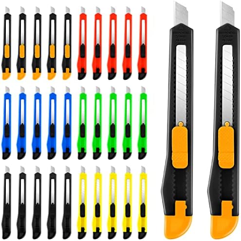 30 Pack Box Cutter Retractable, 9mm Razor Knife, Utility Knife