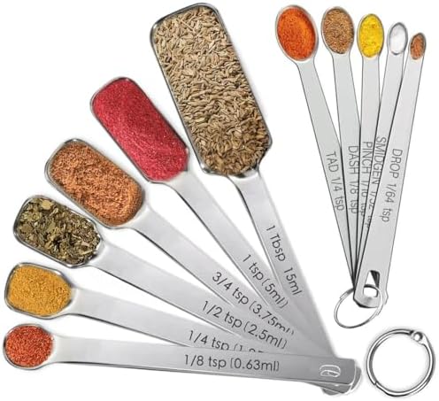 Stainless Steel Measuring Spoons Set of 11, Includes 6 Rectangular Measuring