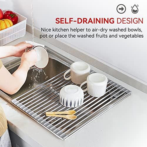 MERRYBOX Roll Up Dish Drying Rack, Over The Sink Dish Rack Foldable,